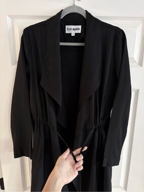 Steve Madden Black Draped Waterfall Trench Coat With Pockets